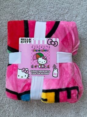 Hello Kitty Pink Multicolor Plush Throw Blanket